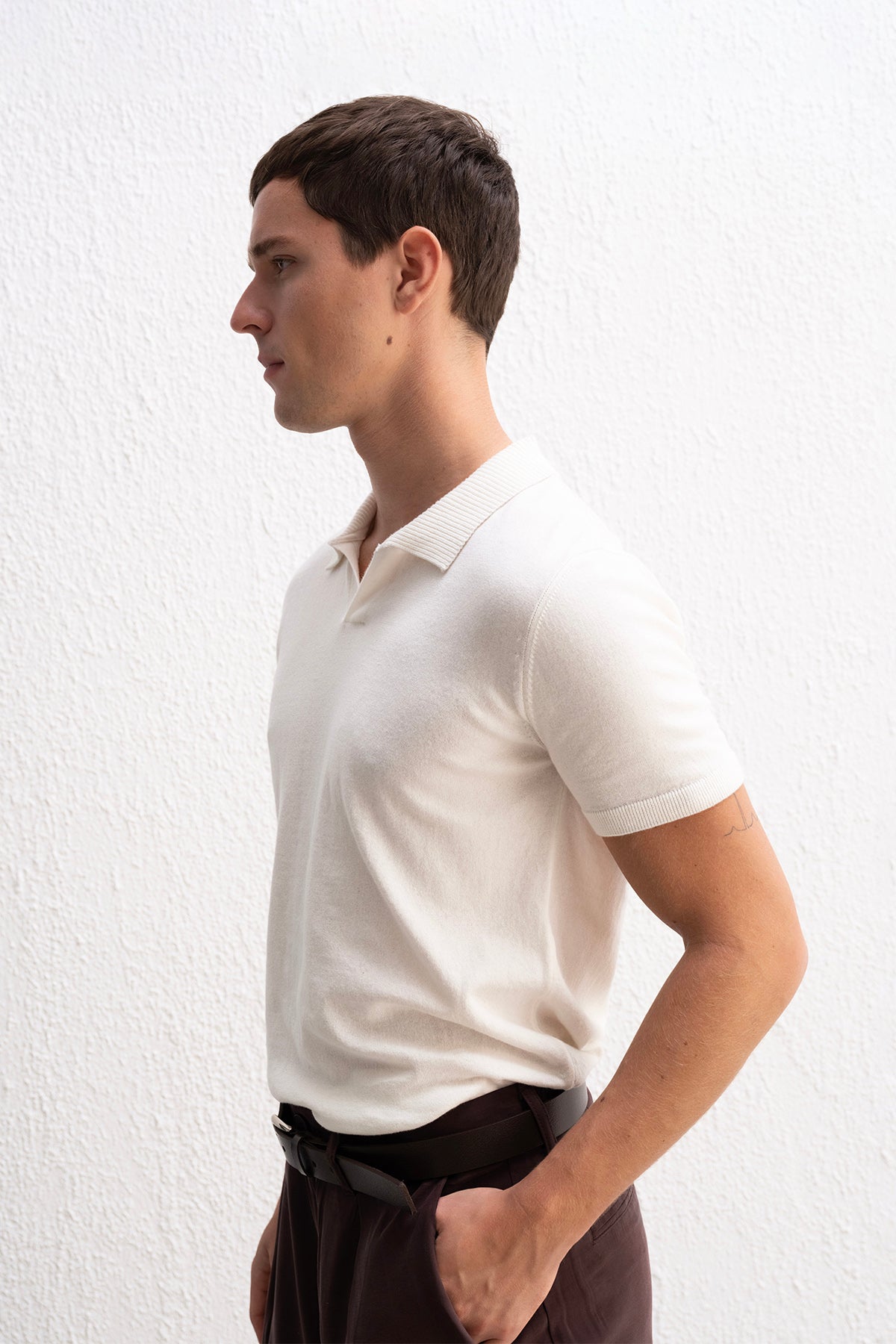 POLO YAKA TRİKO BEYAZ T-SHIRT - BEYAZ L