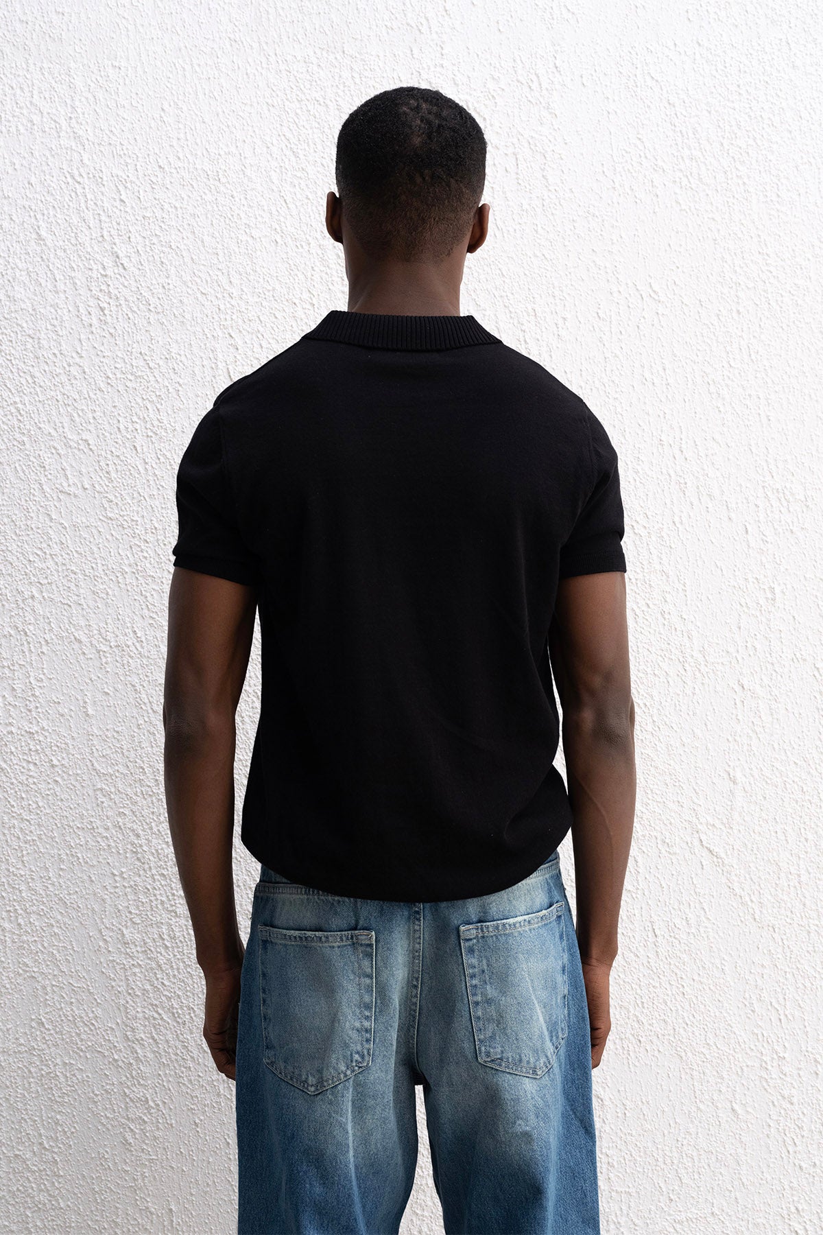 POLO YAKA TRİKO SİYAH T-SHIRT - SİYAH S