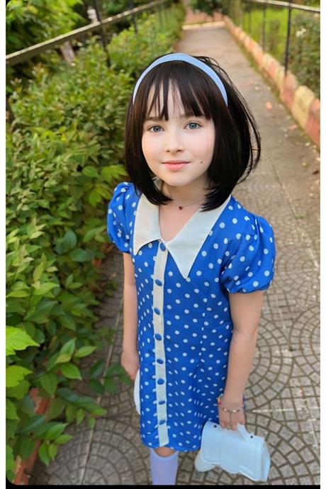 Puantiye Desen Retro Elbise Saks 4 Yaş