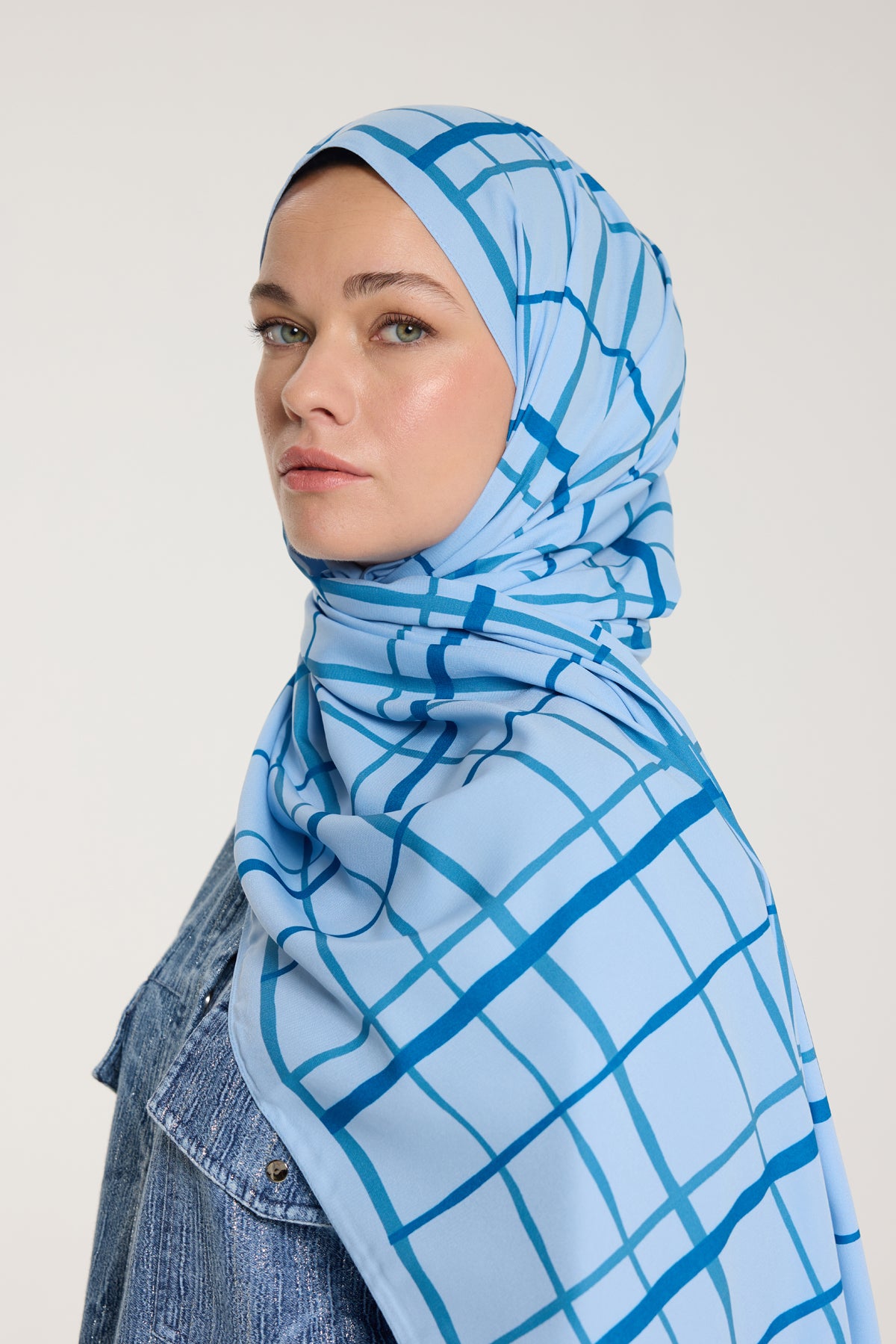 Pure Tone Şal - Kare Desen - Bebe Mavisi - Mavi