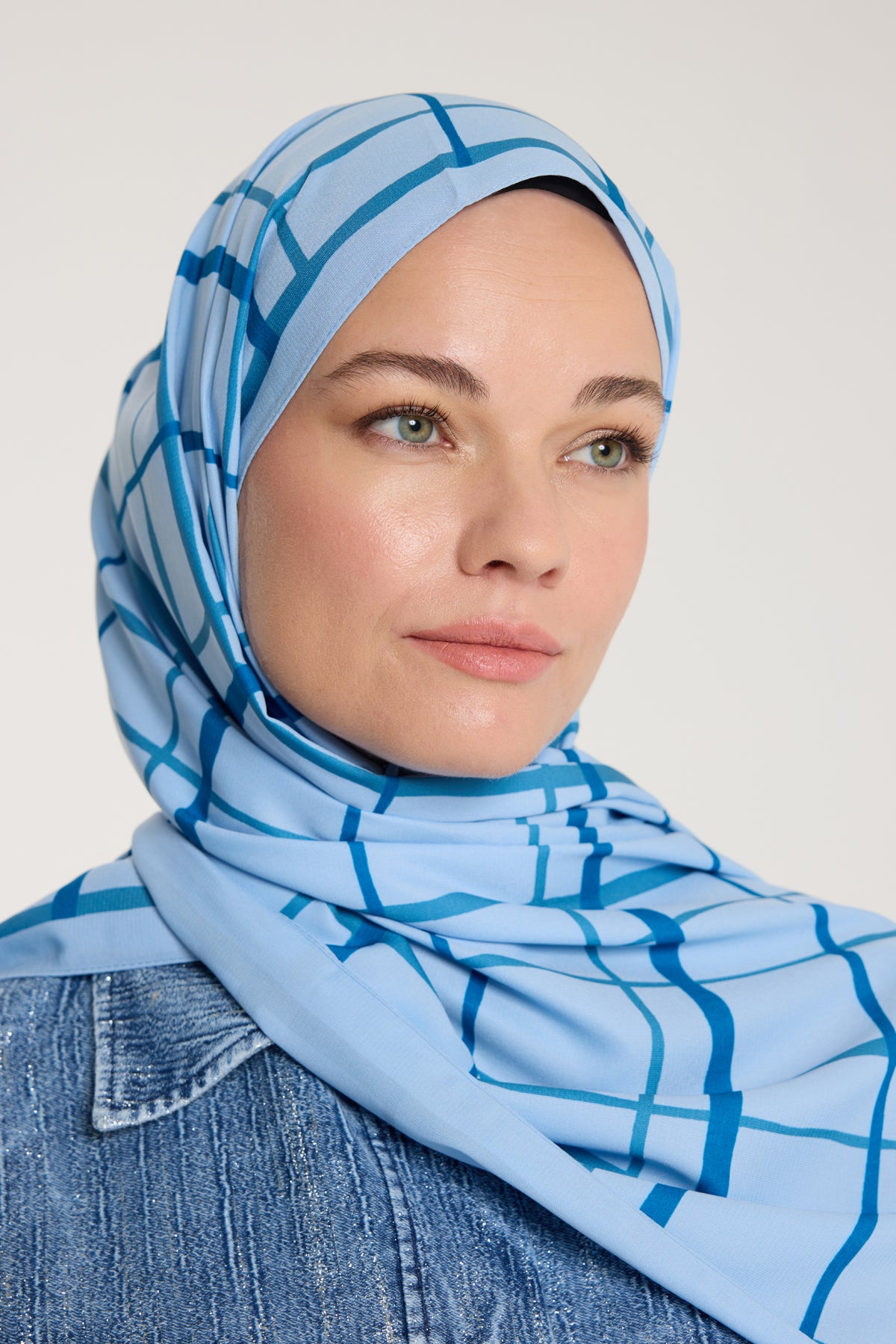 Pure Tone Şal - Kare Desen - Bebe Mavisi - Mavi