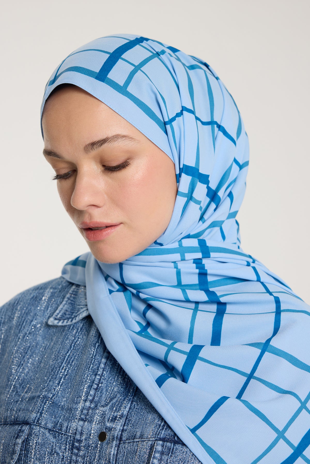Pure Tone Şal - Kare Desen - Bebe Mavisi - Mavi
