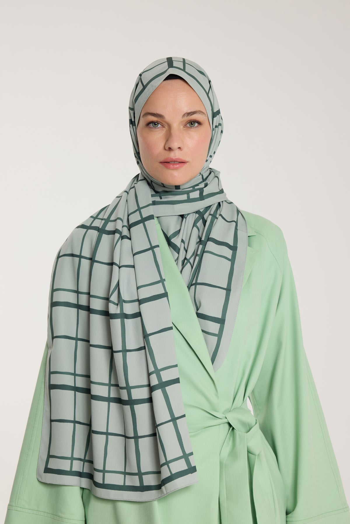 Pure Tone Şal - Kare Desen - Çağla - Koyu Çağla