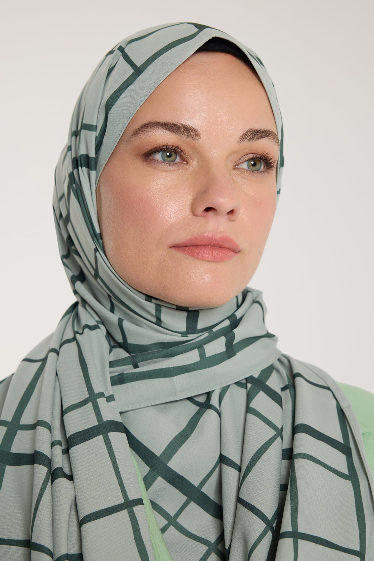 Pure Tone Şal - Kare Desen - Çağla - Koyu Çağla