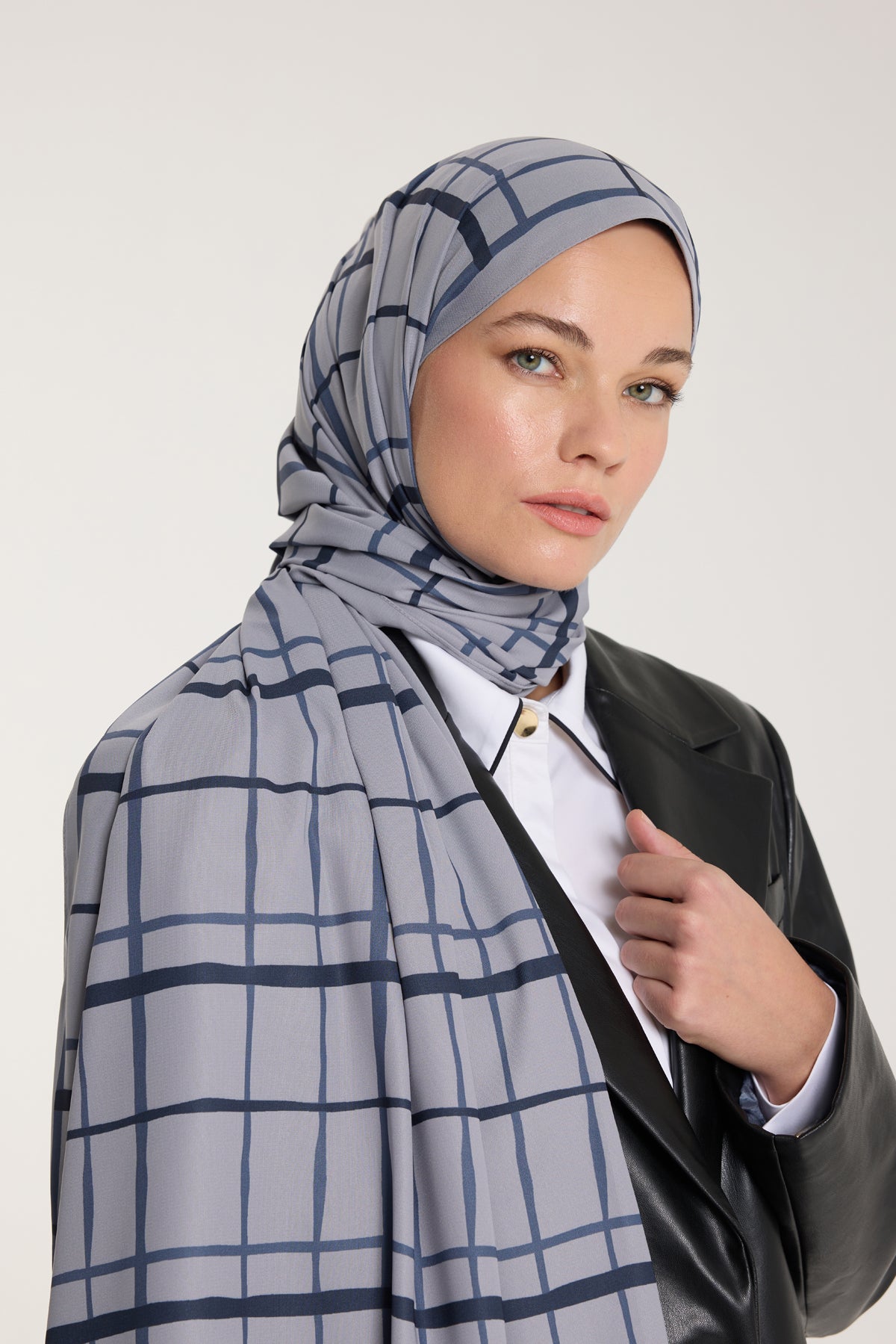 Pure Tone Şal - Kare Desen - Gümüş - Laci