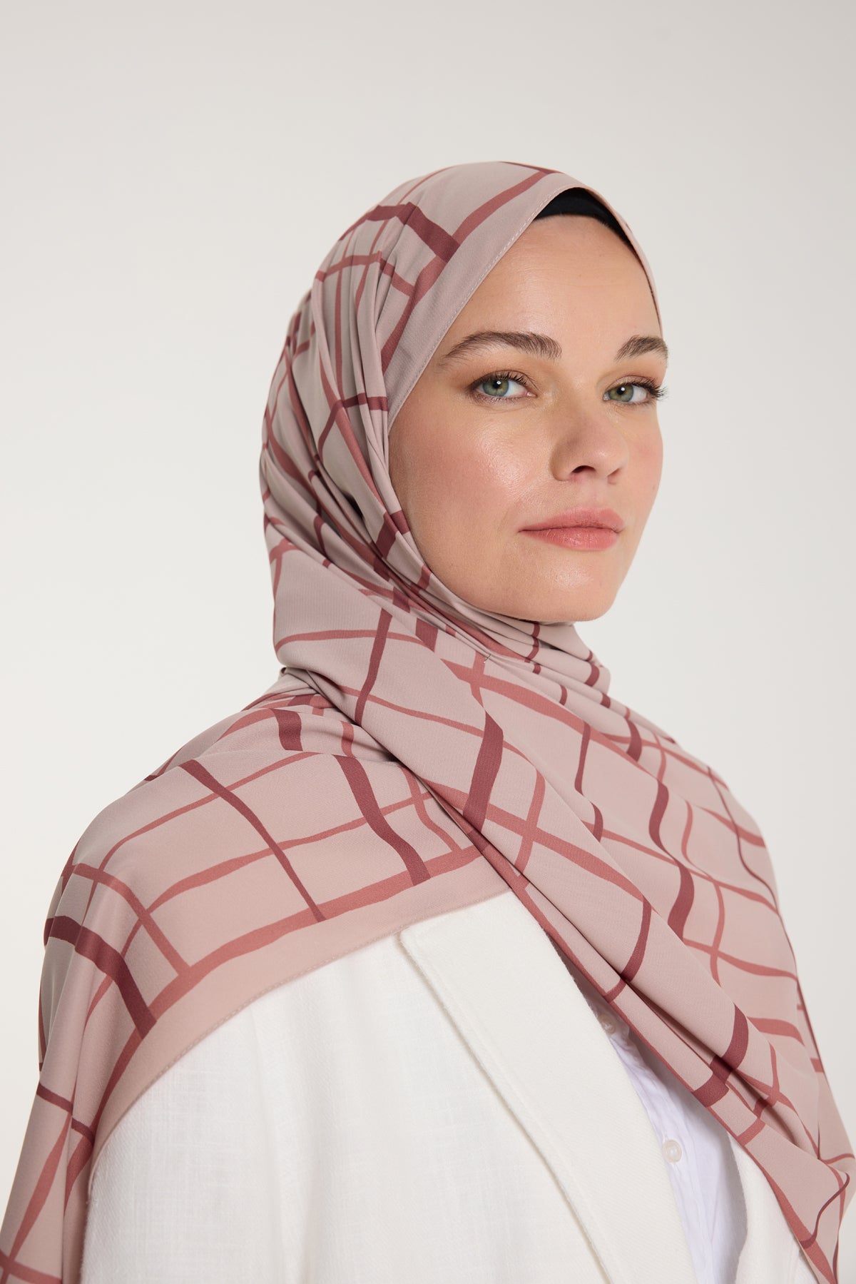 Pure Tone Şal - Kare Desen - Latte - Nude