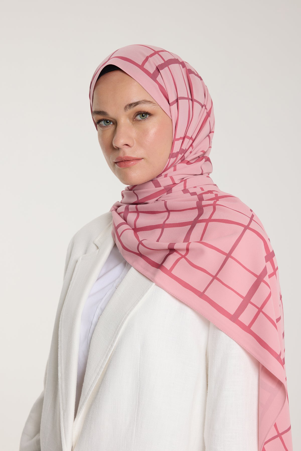 Pure Tone Şal - Kare Desen - Pembe - Gülkurusu