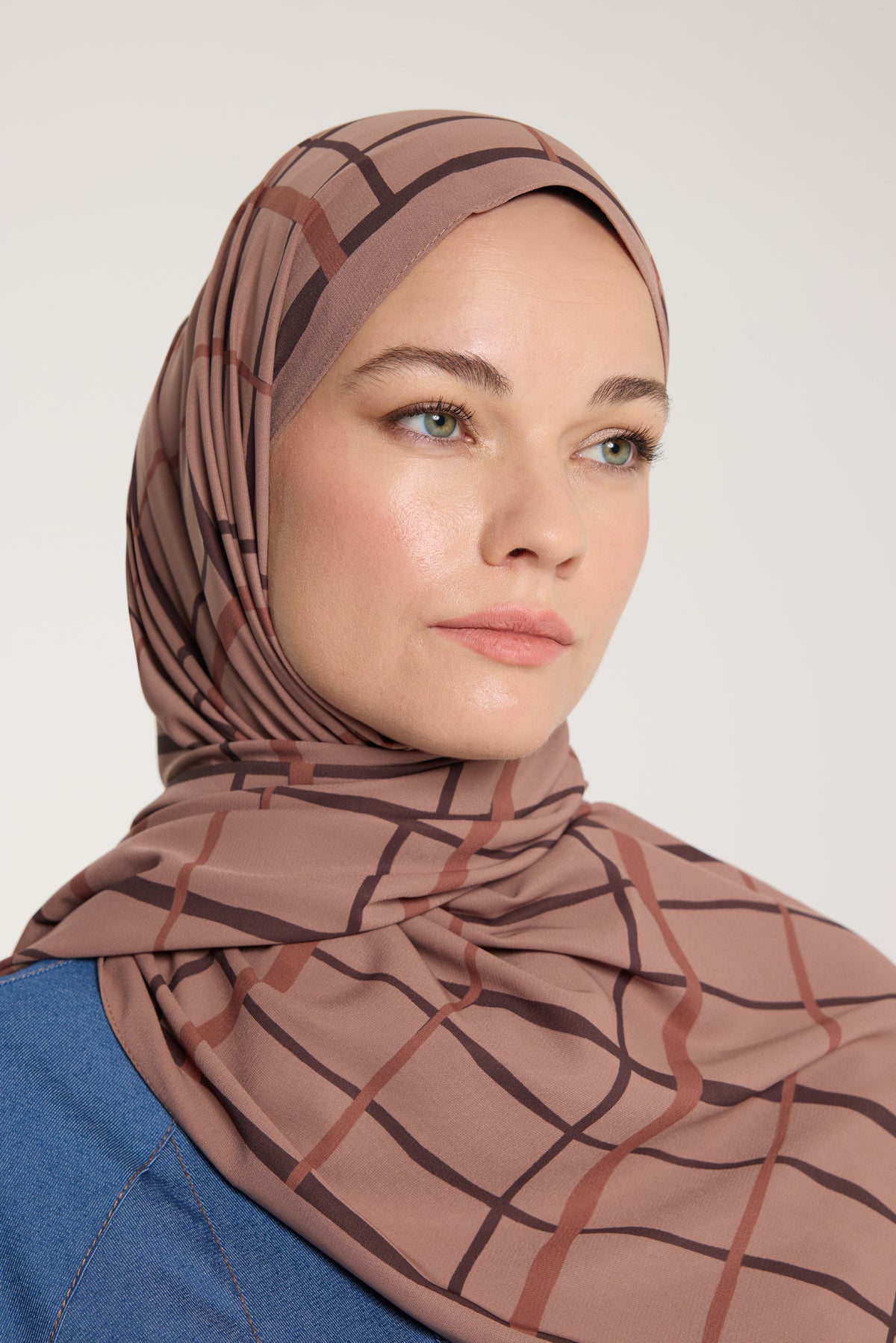 Pure Tone Şal - Kare Desen - Sütlükahve - Kahve