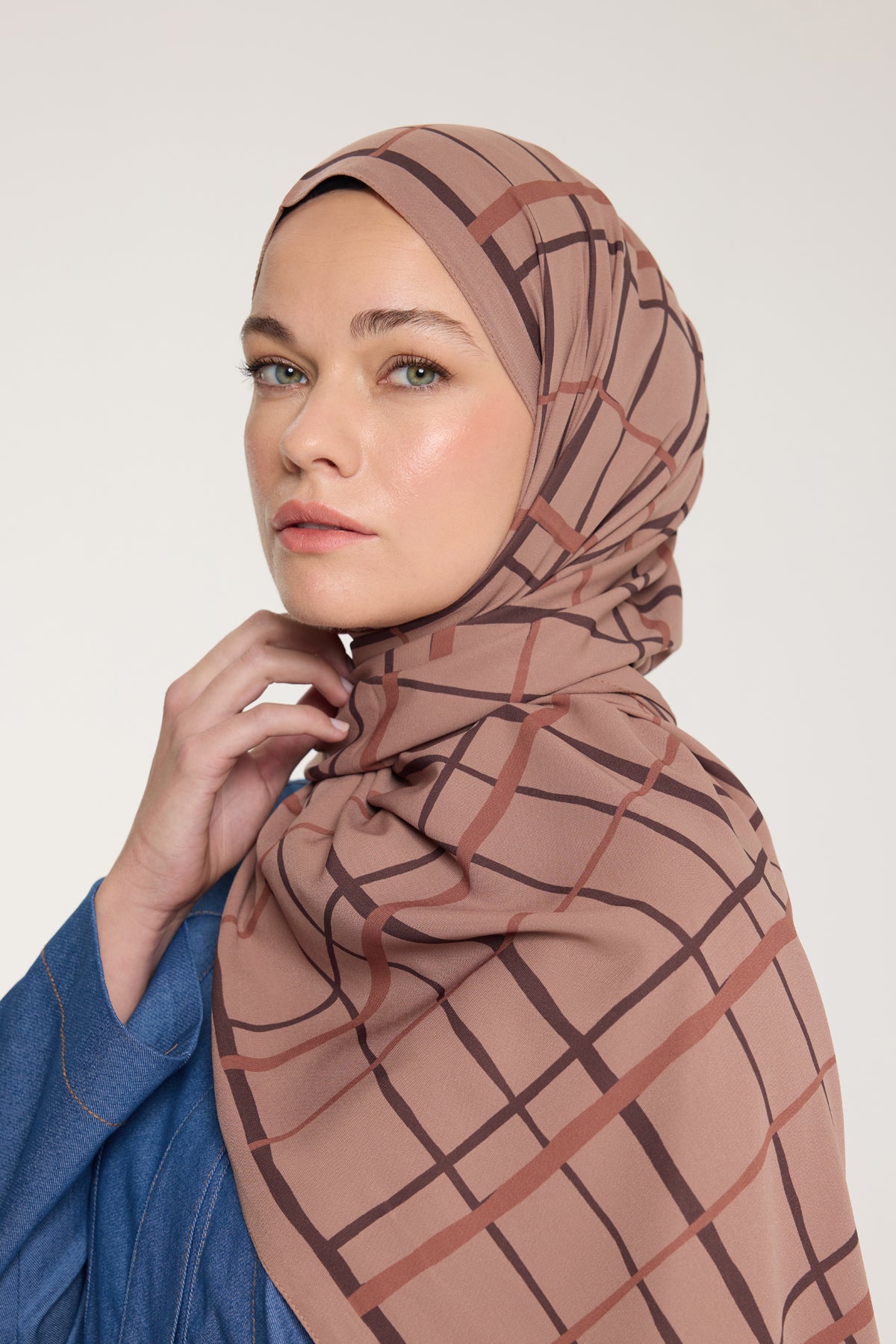 Pure Tone Şal - Kare Desen - Sütlükahve - Kahve