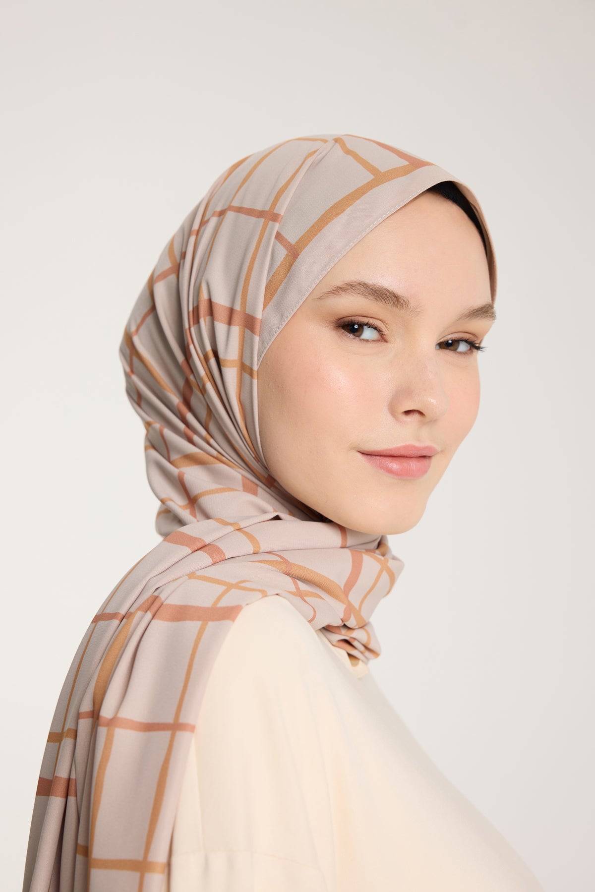 Pure Tone Şal - Kare Desen - Taş - Turunç