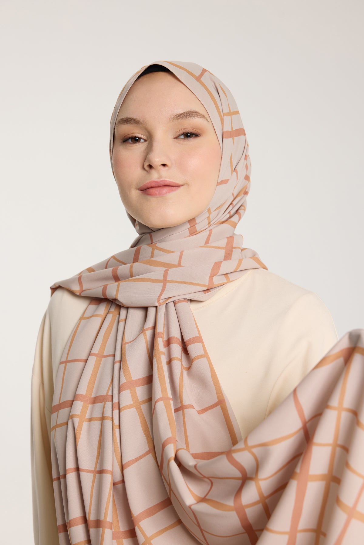 Pure Tone Şal - Kare Desen - Taş - Turunç