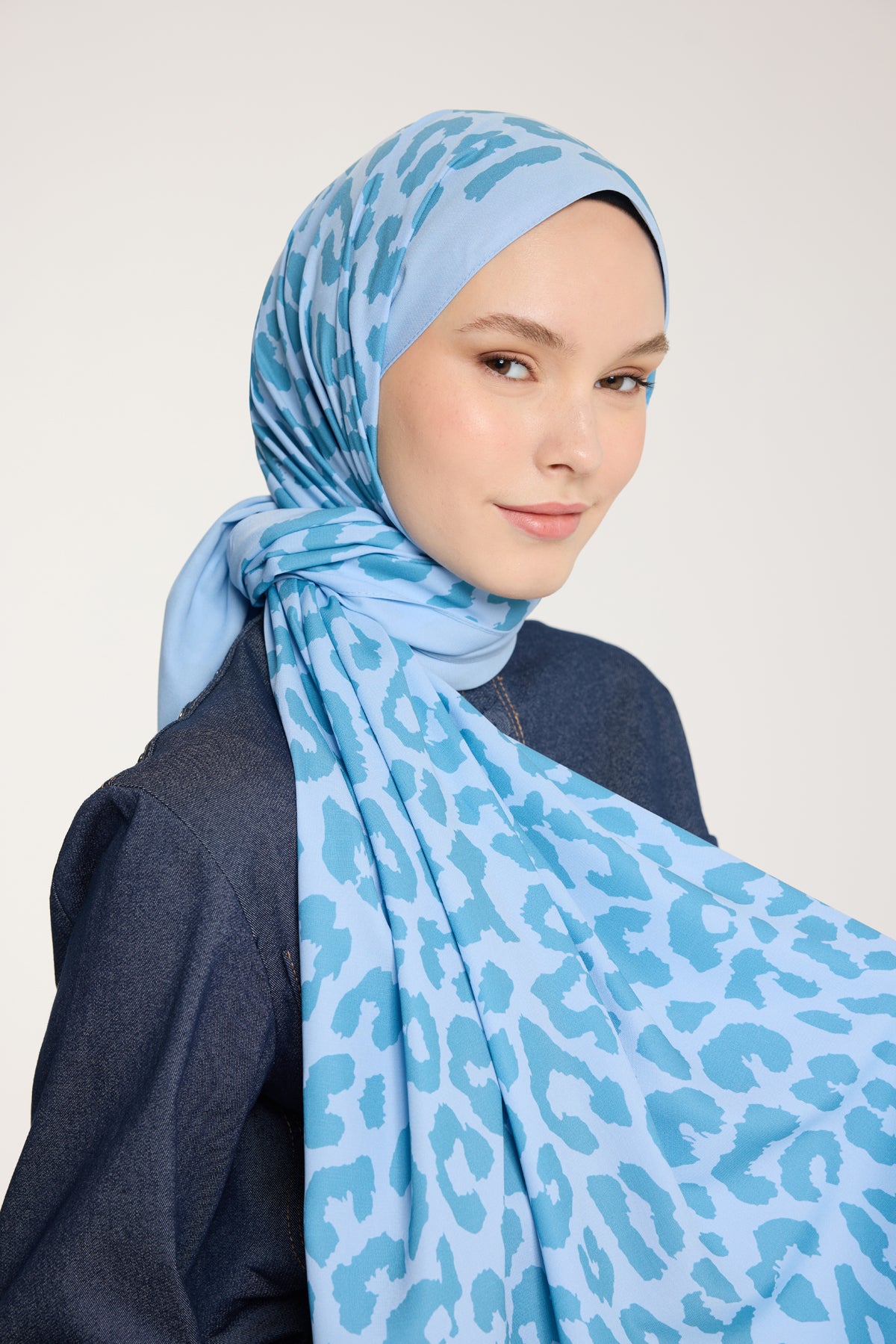 Pure Tone Şal - Leopar Desen - Bebe Mavisi - Mavi