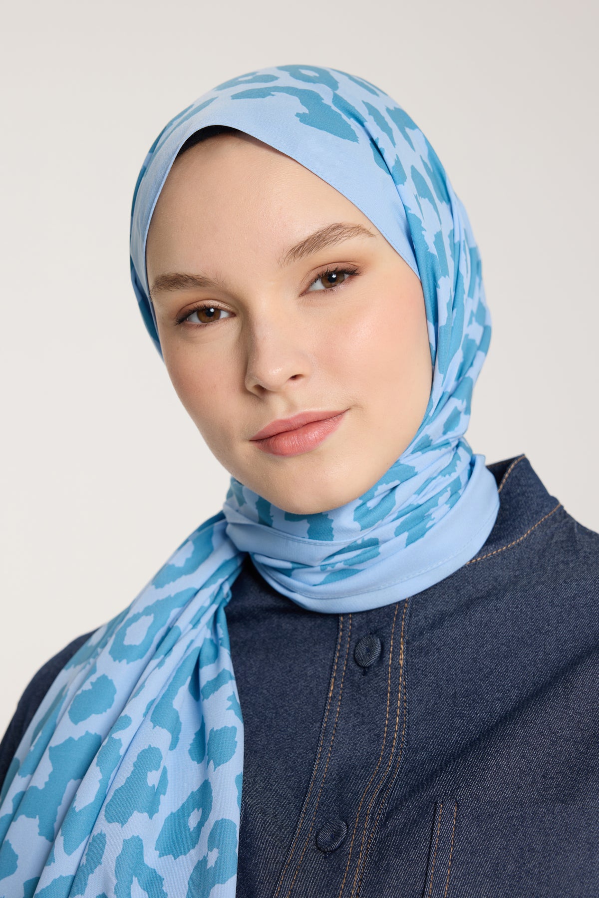 Pure Tone Şal - Leopar Desen - Bebe Mavisi - Mavi