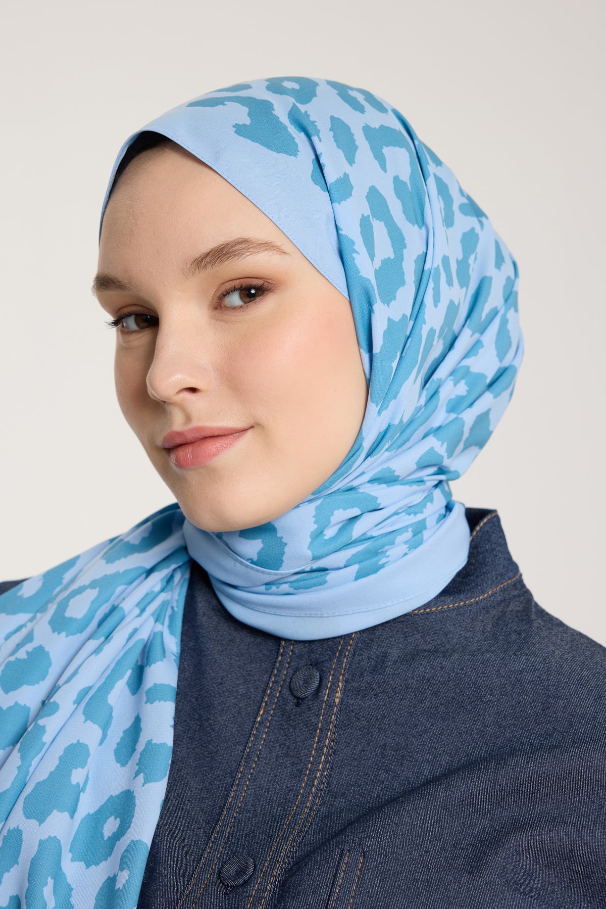 Pure Tone Şal - Leopar Desen - Bebe Mavisi - Mavi