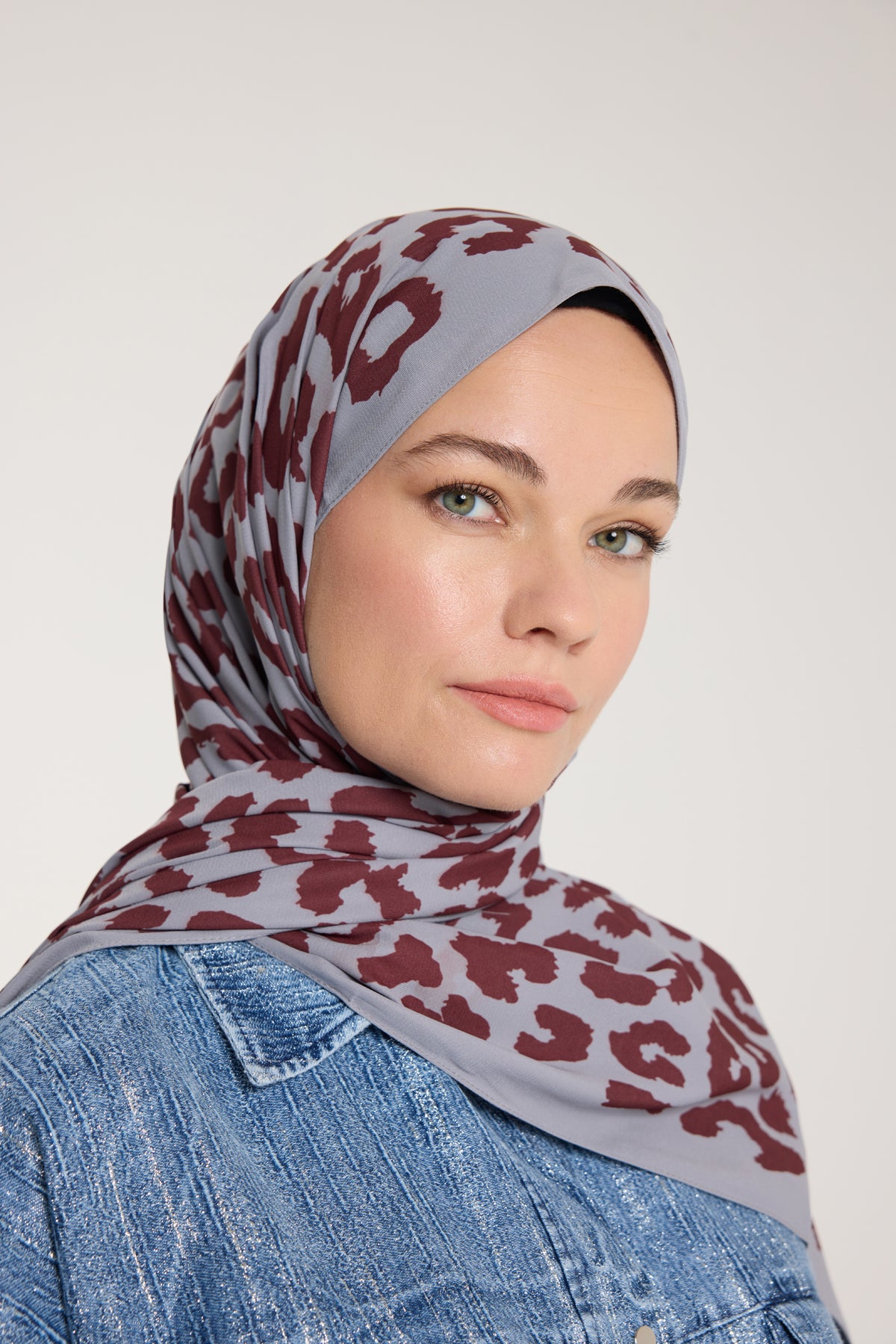 Pure Tone Şal - Leopar Desen - Gümüş - Bordo