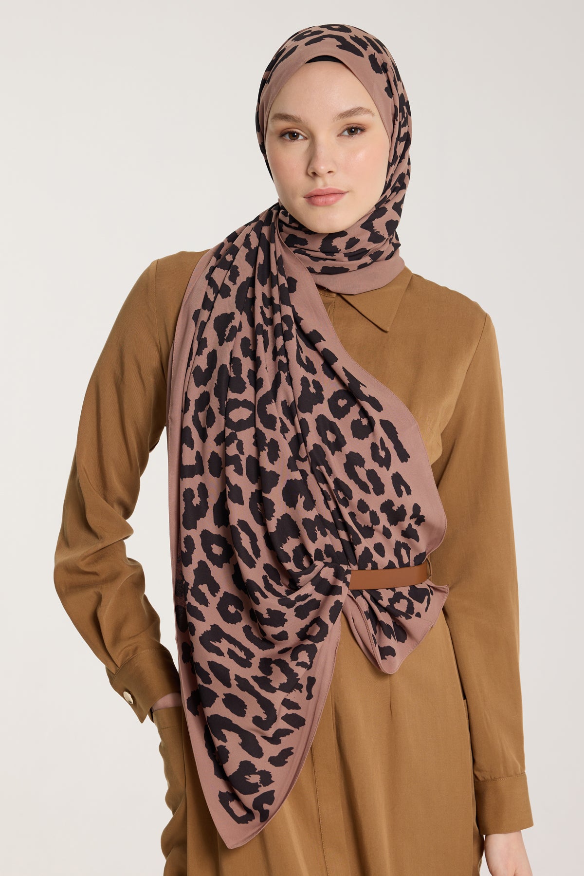 Pure Tone Şal - Leopar Desen - Sütlükahve - Siyah