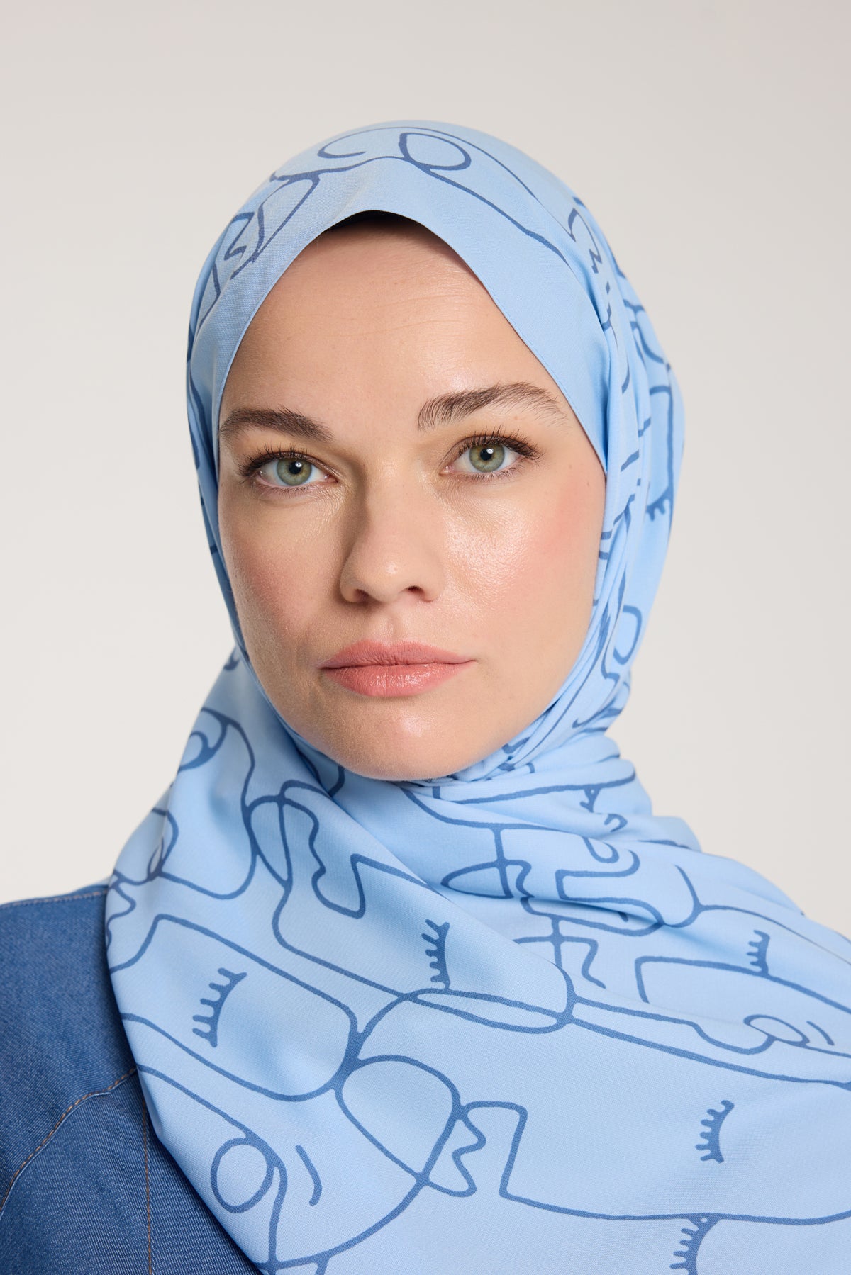 Pure Tone Şal - Marjinal Desen - Bebe Mavisi - Mavi