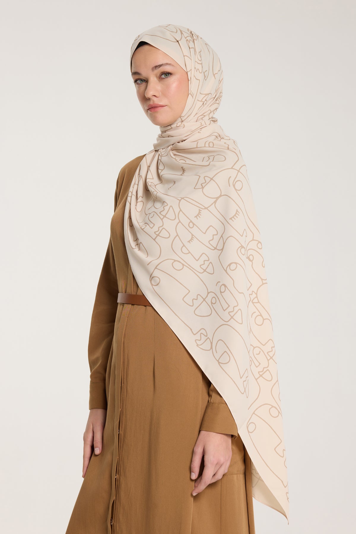 Pure Tone Şal - Marjinal Desen - Bej - Vizon