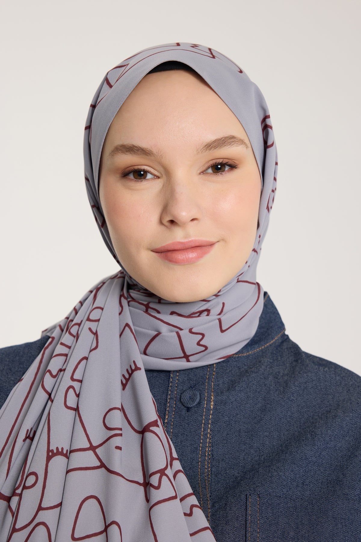 Pure Tone Şal - Marjinal Desen - Gümüş - Bordo