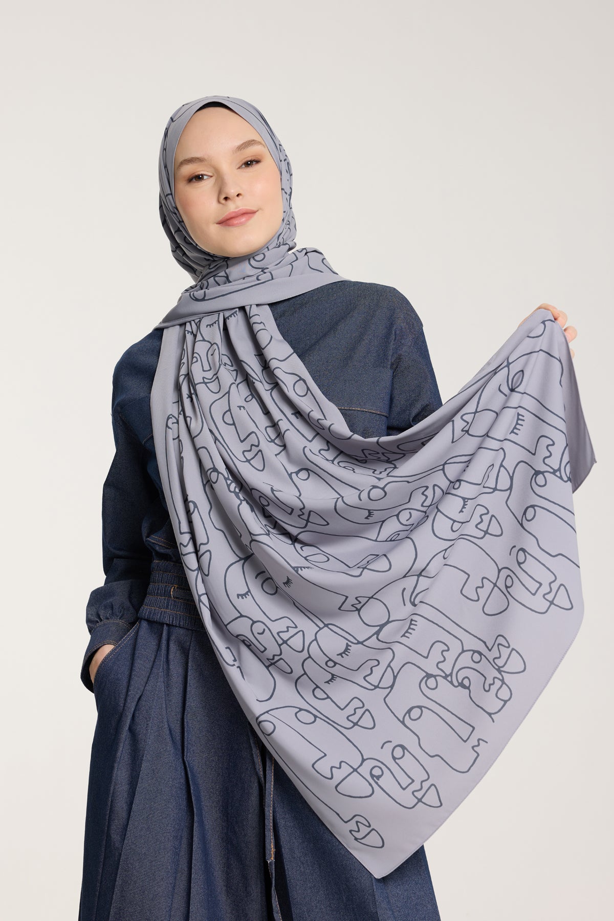 Pure Tone Şal - Marjinal Desen - Gümüş - Füme