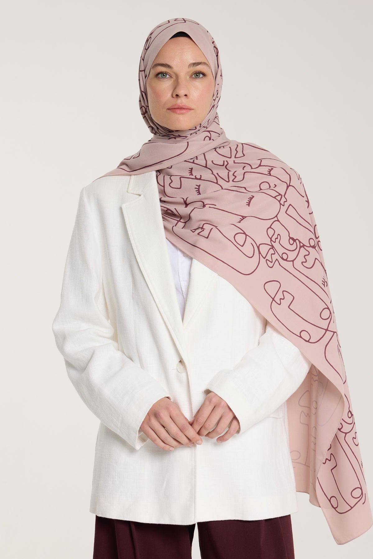 Pure Tone Şal - Marjinal Desen - Latte - Çikolata