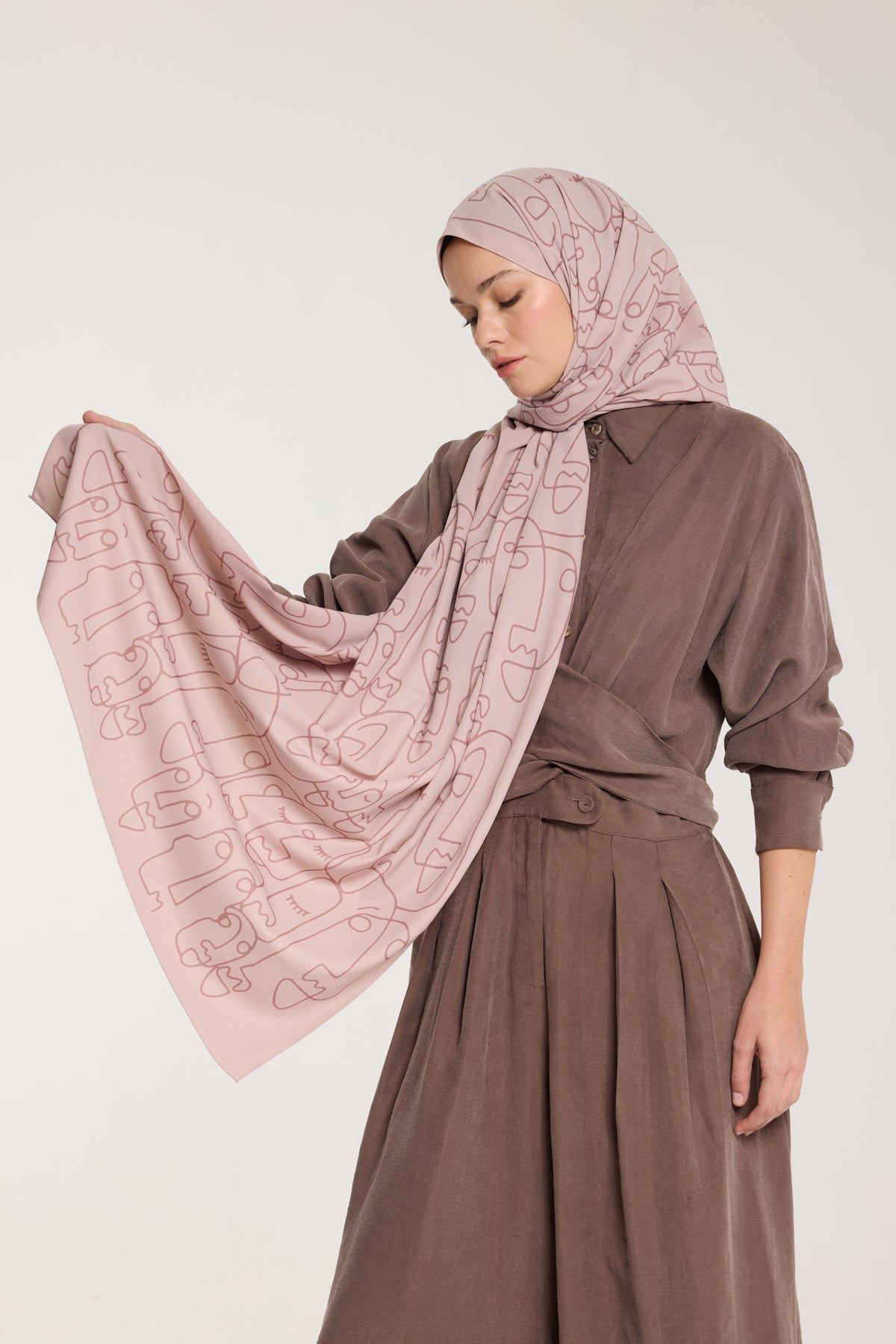 Pure Tone Şal - Marjinal Desen - Latte - Nude