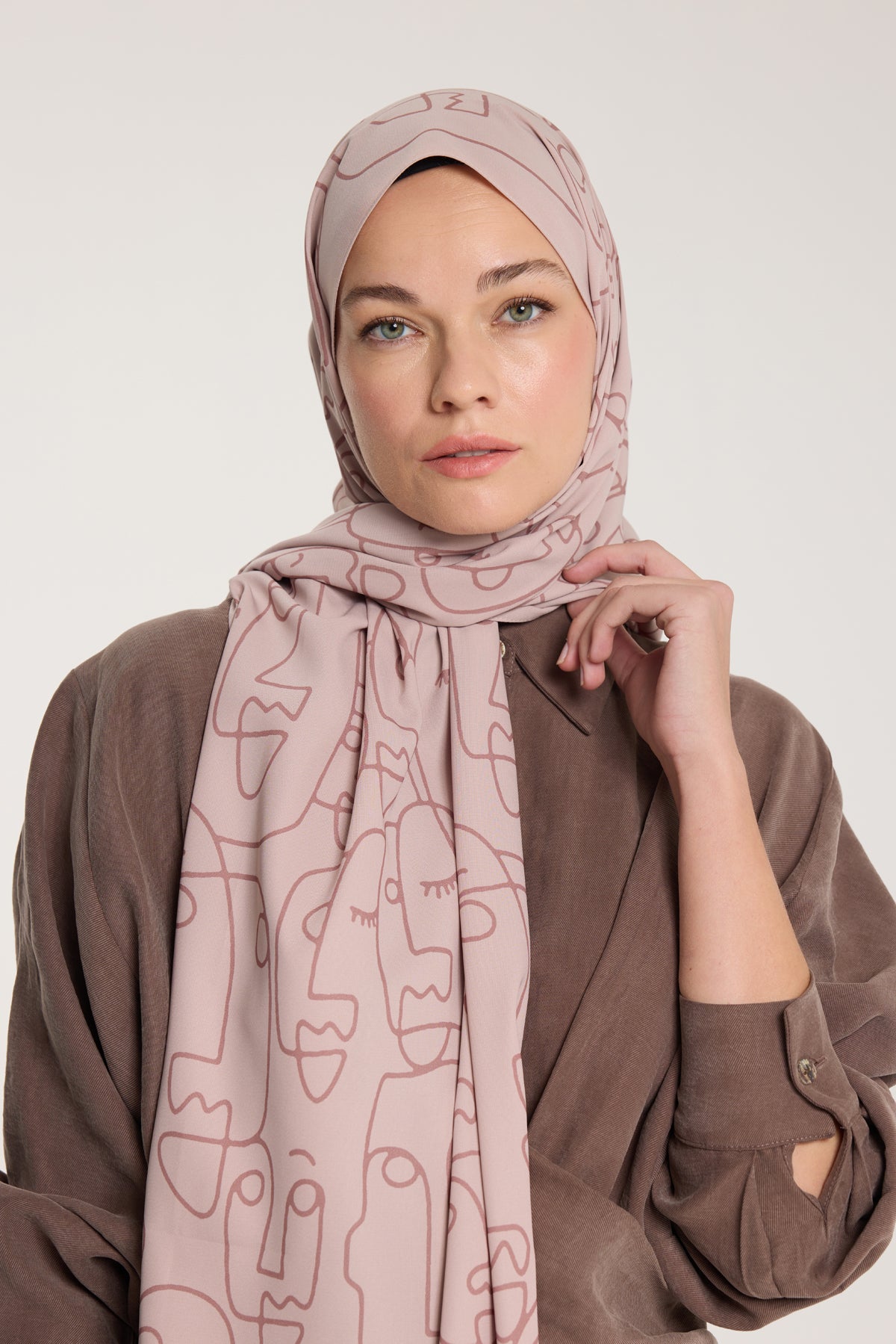 Pure Tone Şal - Marjinal Desen - Latte - Nude