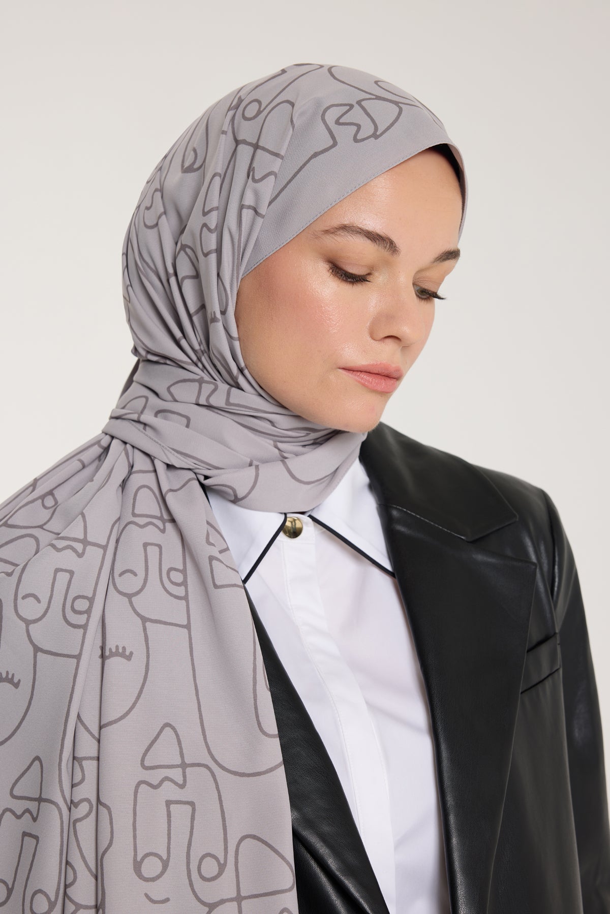 Pure Tone Şal - Marjinal Desen - Soft Gri - Gri