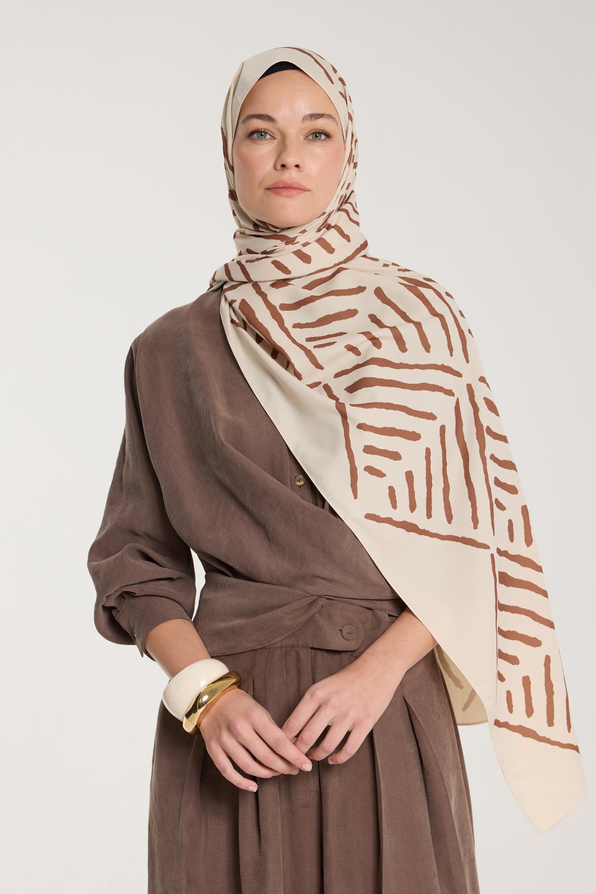 Pure Tone Şal - V Desen - Bej - Kahve