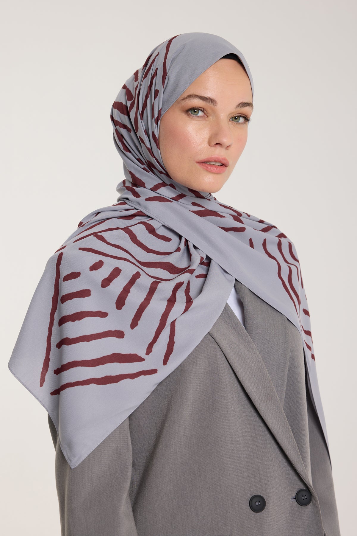 Pure Tone Şal - V Desen - Gümüş - Bordo