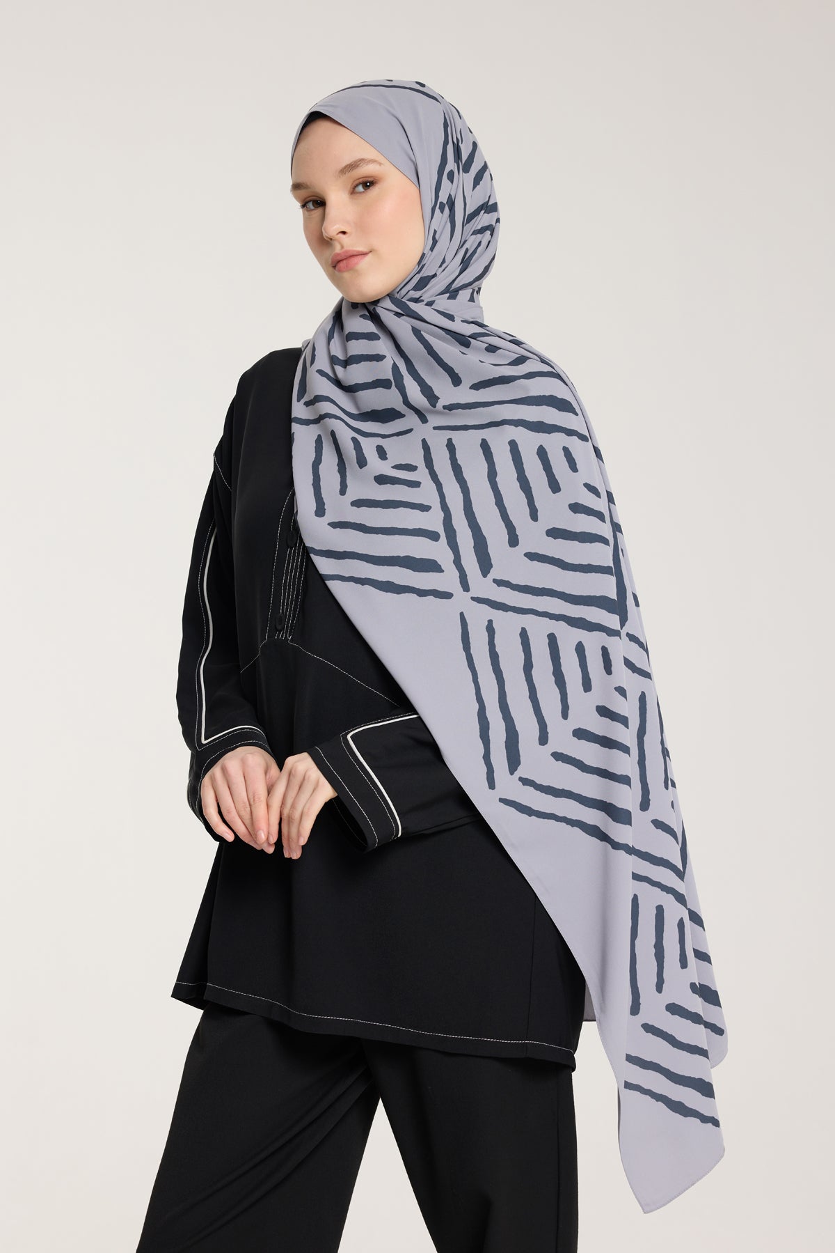 Pure Tone Şal - V Desen - Gümüş - Füme