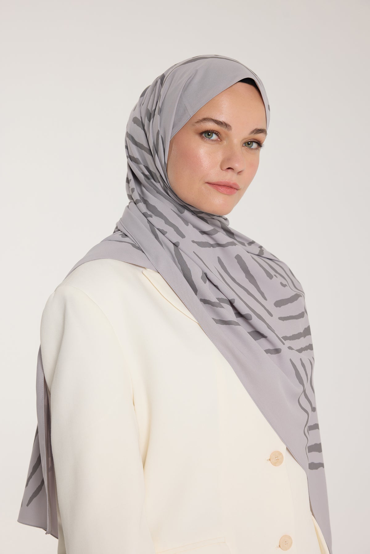 Pure Tone Şal - V Desen - Soft Gri - Gri