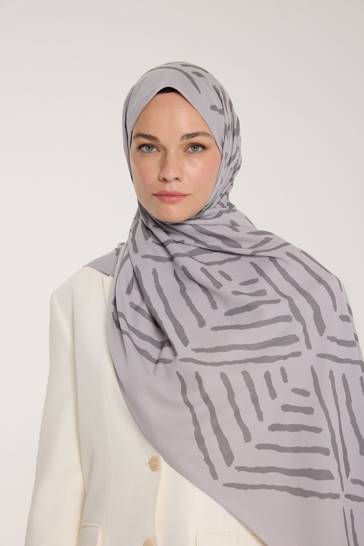 Pure Tone Şal - V Desen - Soft Gri - Gri