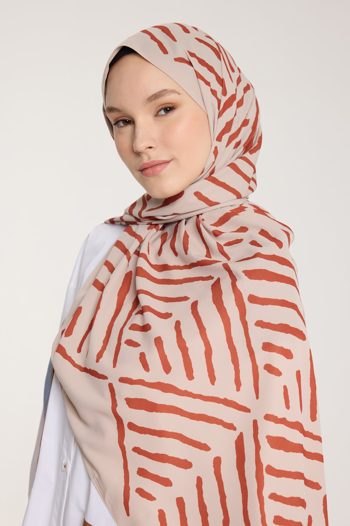 Pure Tone Şal - V Desen - Taş - Kiremit