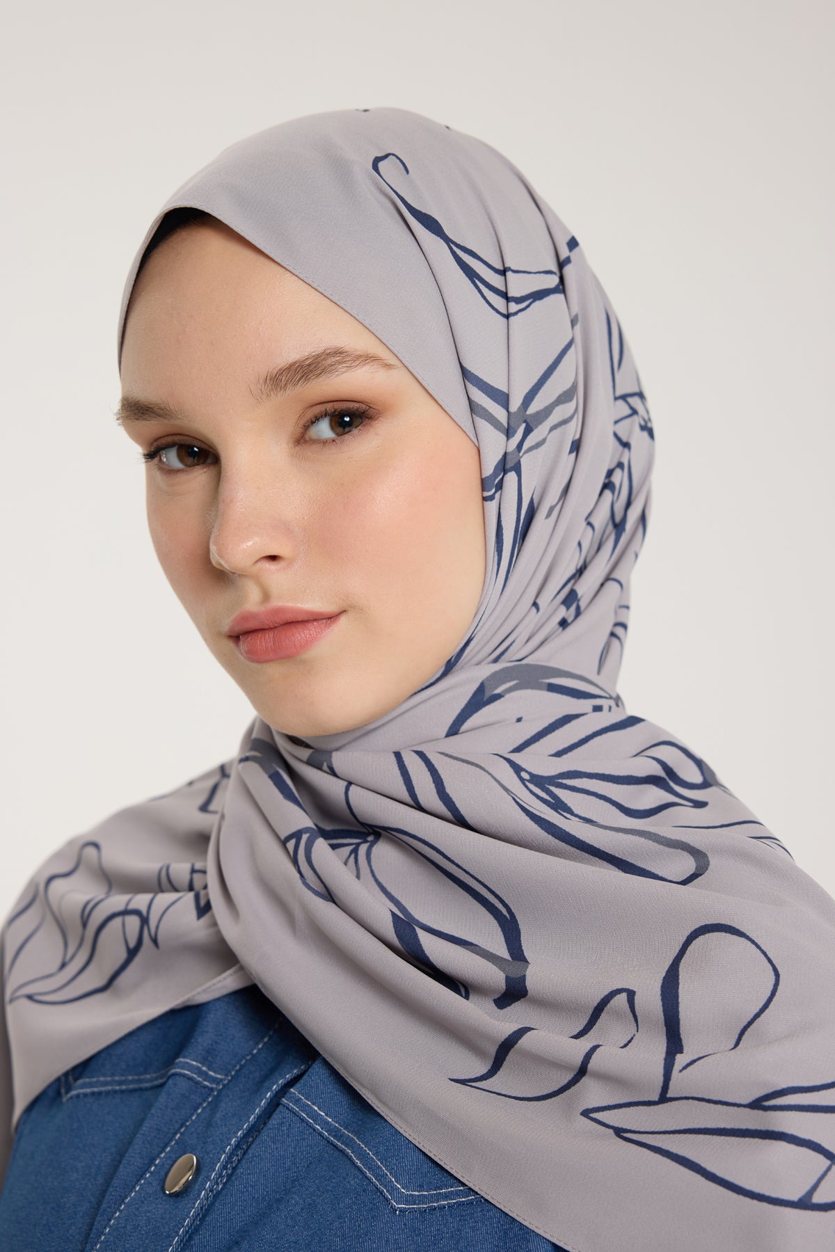 Pure Tone Şal - Yaprak Desen - Soft Gri - Laci