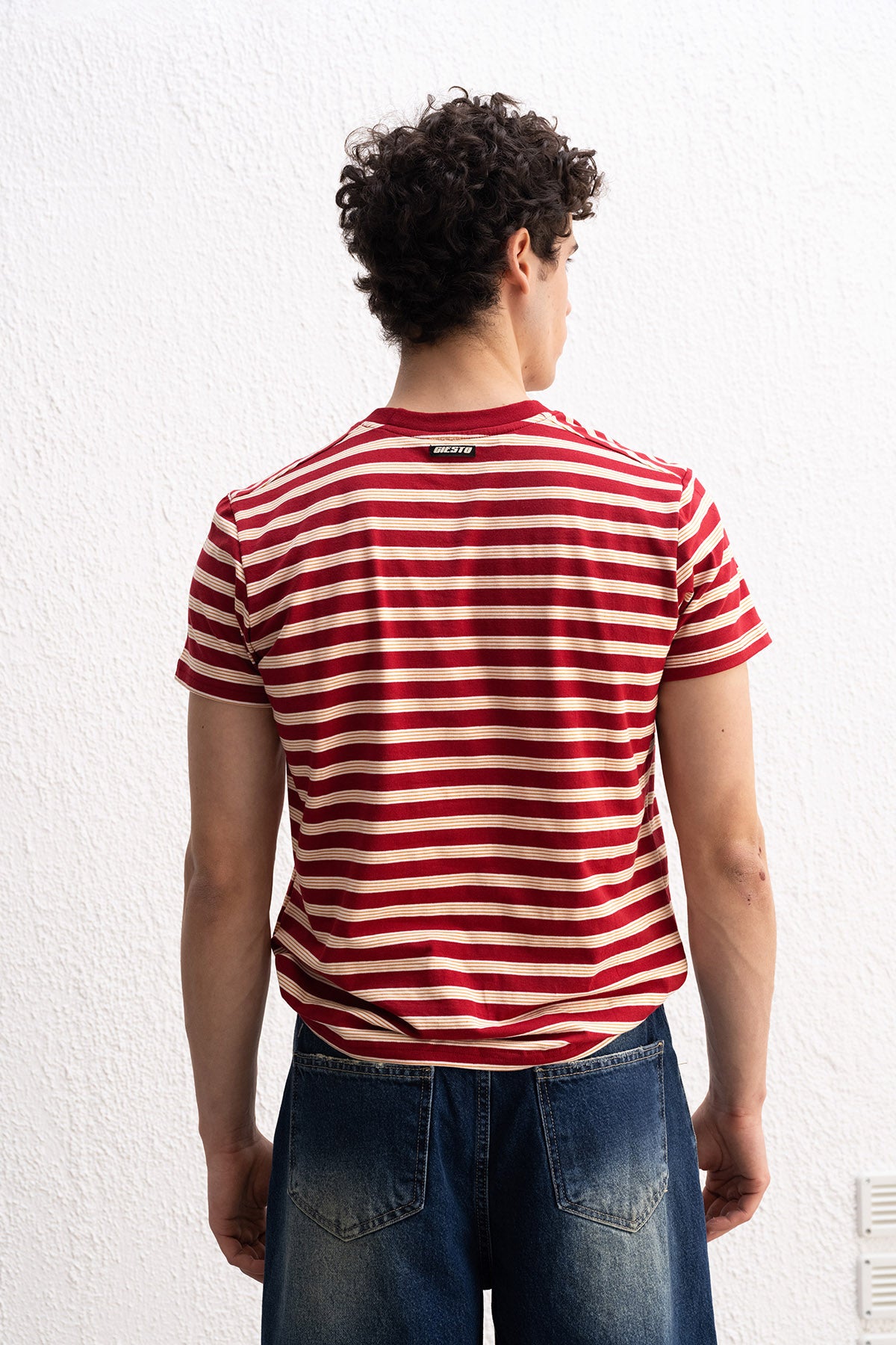 RAHAT KESİM ÇİZGİLİ BORDO T-SHIRT