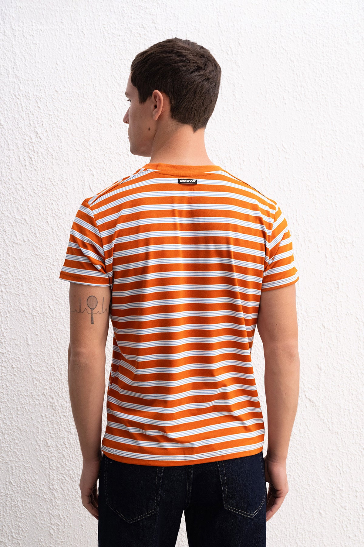 RAHAT KESİM ÇİZGİLİ KİREMİT T-SHIRT - KİREMİT S