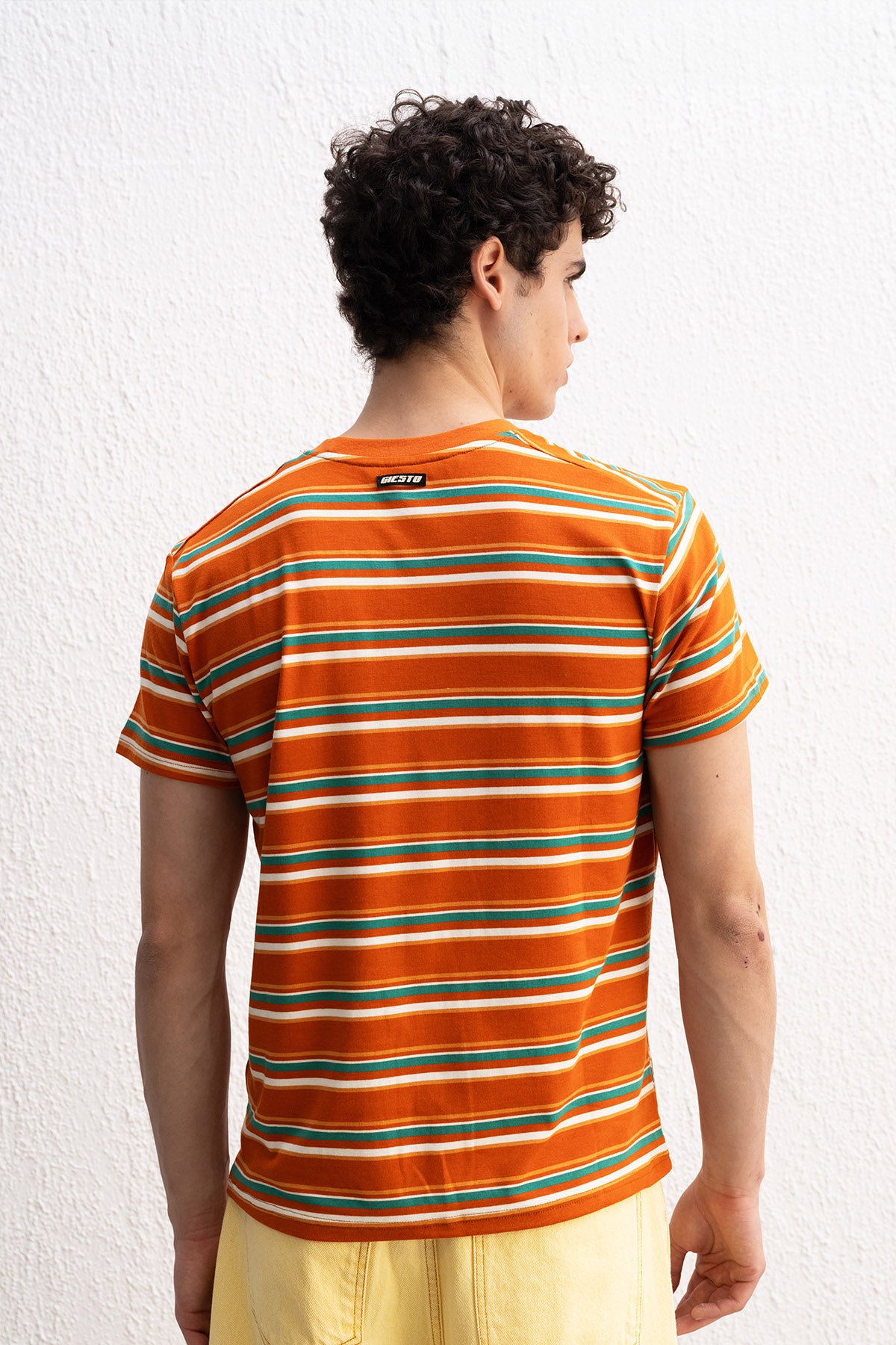 RAHAT KESİM ÇİZGİLİ KİREMİT T-SHIRT - KİREMİT L