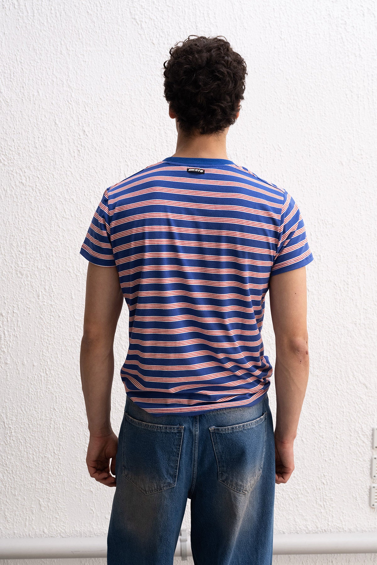 RAHAT KESİM ÇİZGİLİ MAVİ T-SHIRT - SAKS MAVİSİ M
