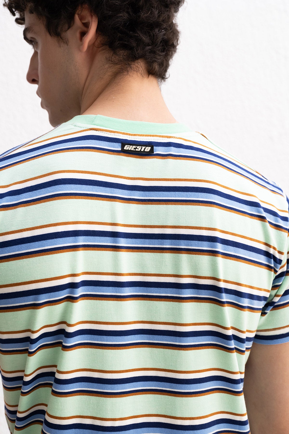 RAHAT KESİM ÇİZGİLİ MİNT T-SHIRT - MİNT XL