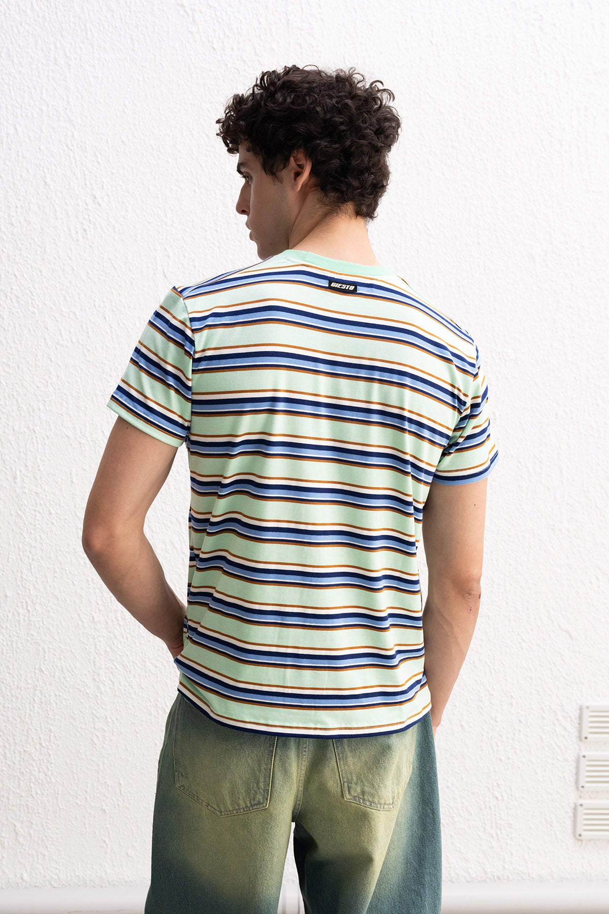 RAHAT KESİM ÇİZGİLİ MİNT T-SHIRT - MİNT XL