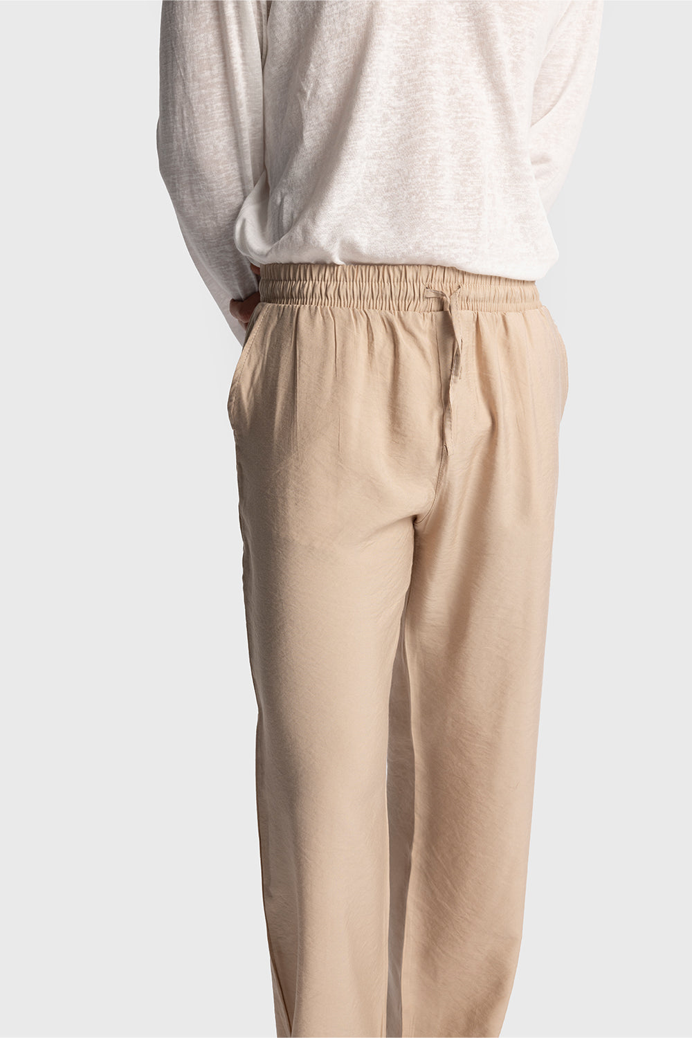 RAHAT KESİM DÖKÜMLÜ PANTOLON - BEJ S