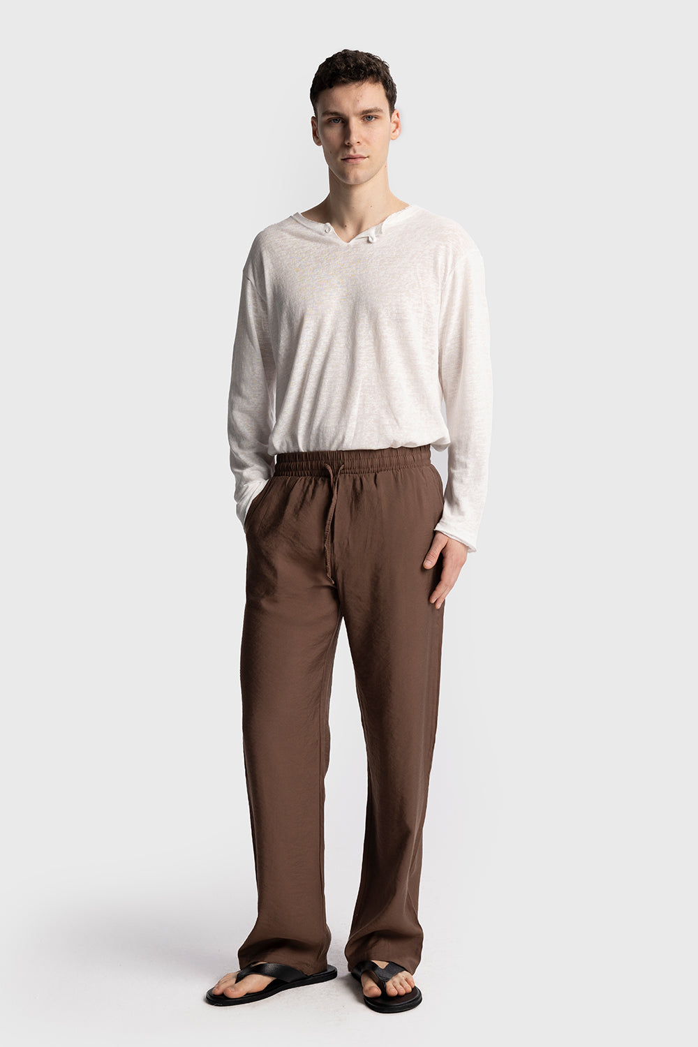 RAHAT KESİM DÖKÜMLÜ PANTOLON - KAHVERENGİ XL