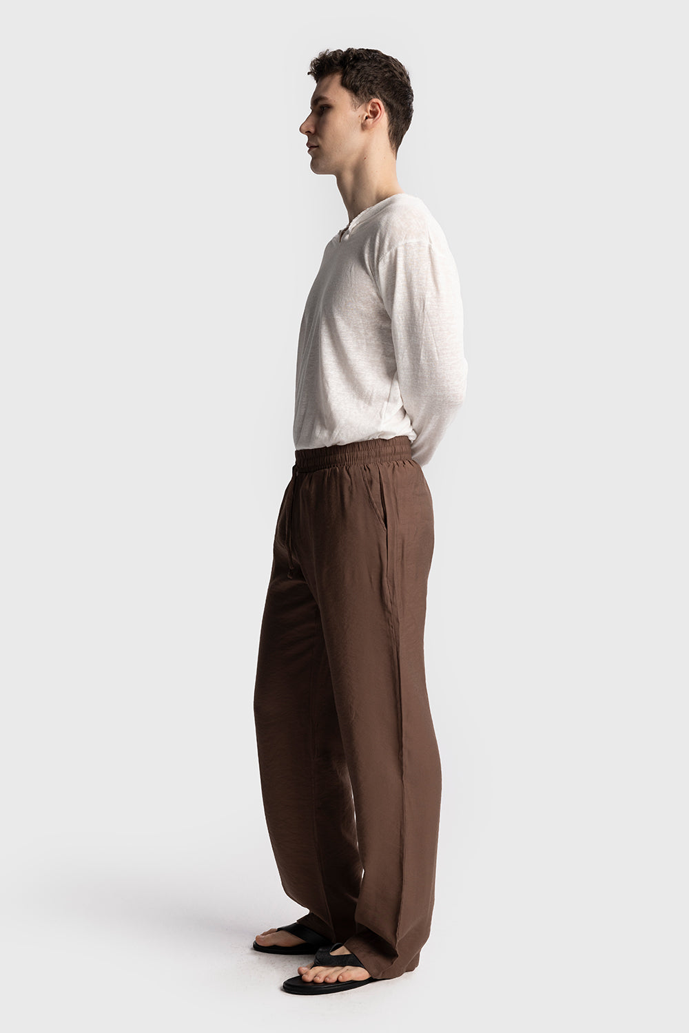 RAHAT KESİM DÖKÜMLÜ PANTOLON - KAHVERENGİ XL