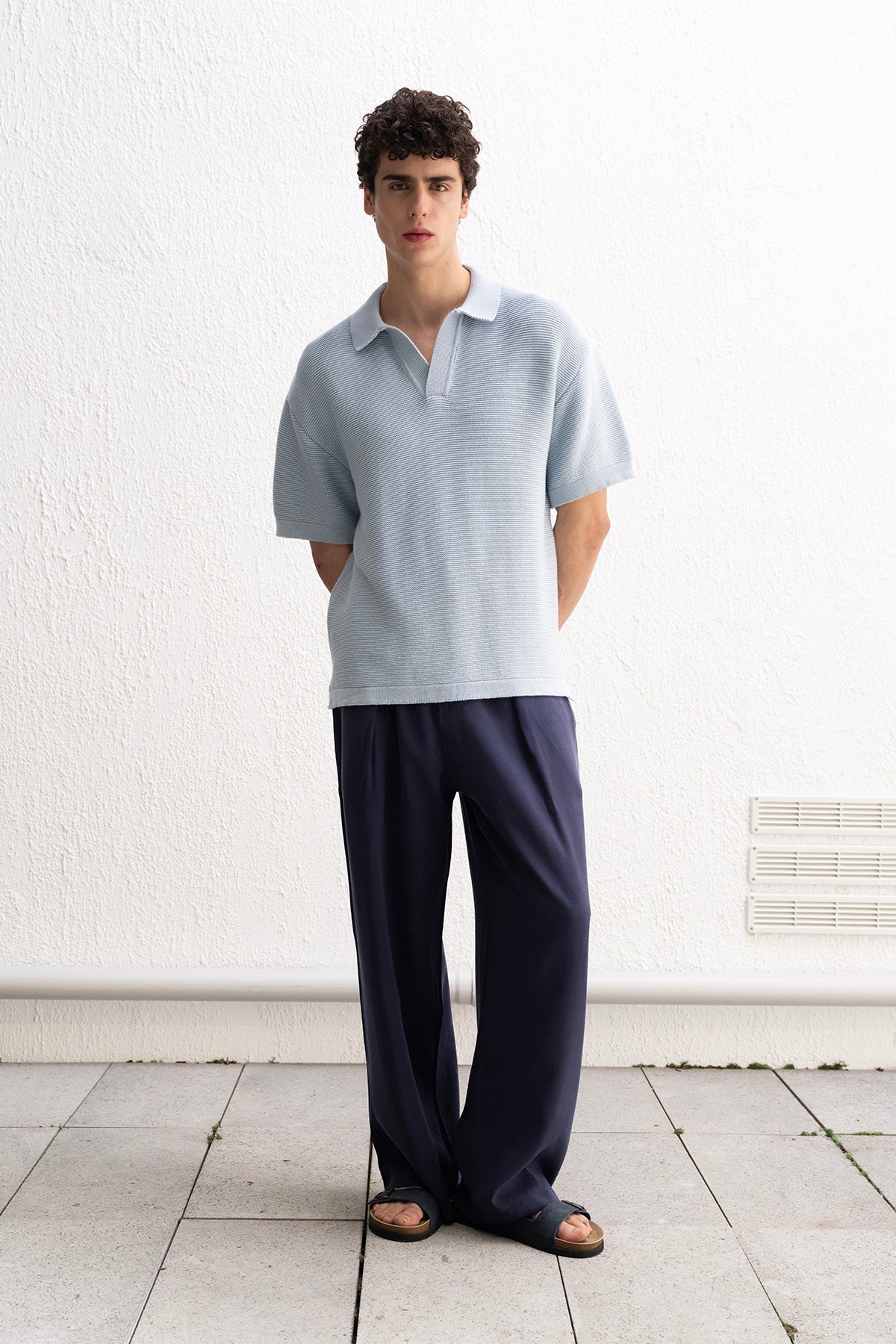 RAHAT KESİM POLO YAKA TRİKO MAVİ T-SHIRT - MAVİ L