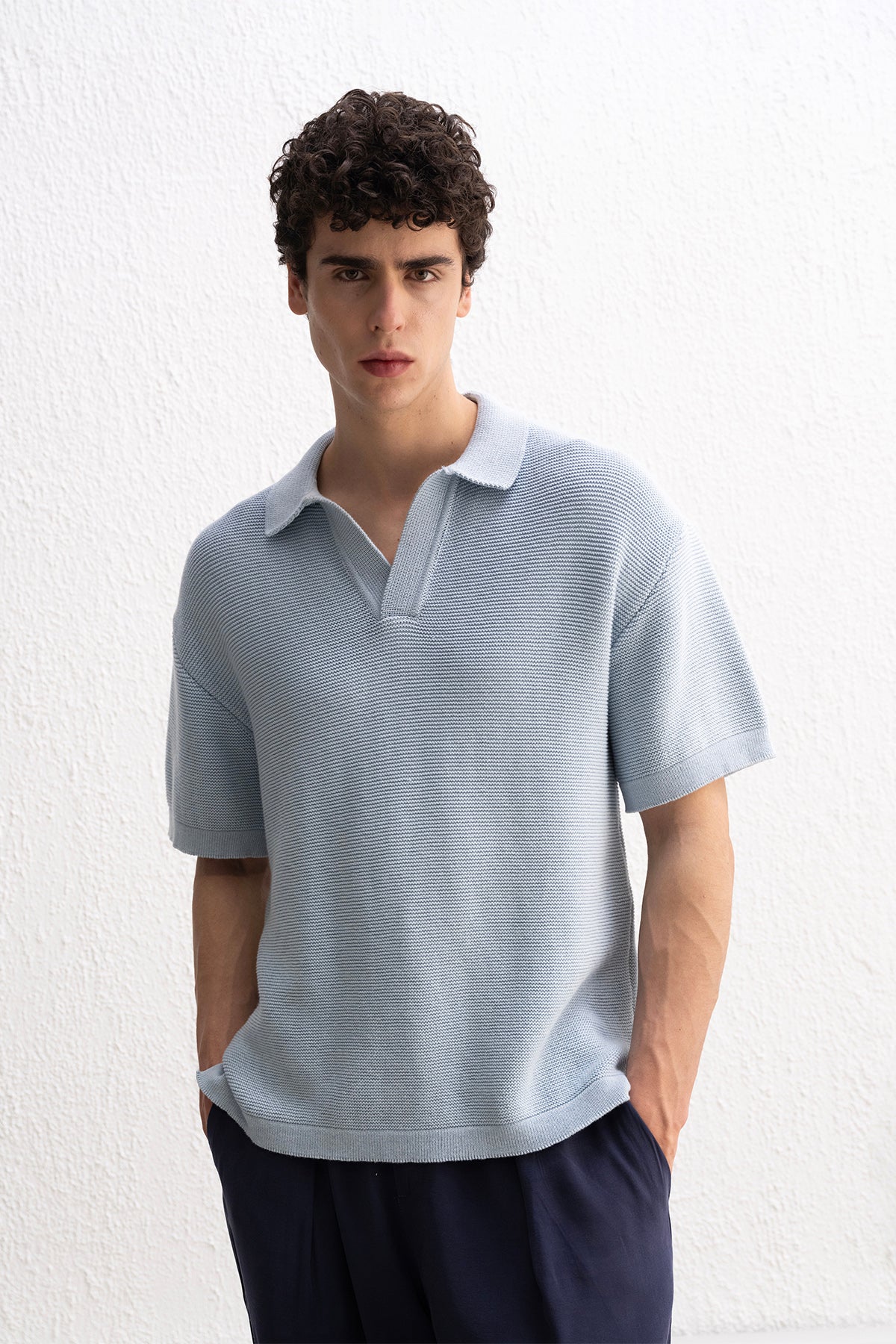RAHAT KESİM POLO YAKA TRİKO MAVİ T-SHIRT - MAVİ XL