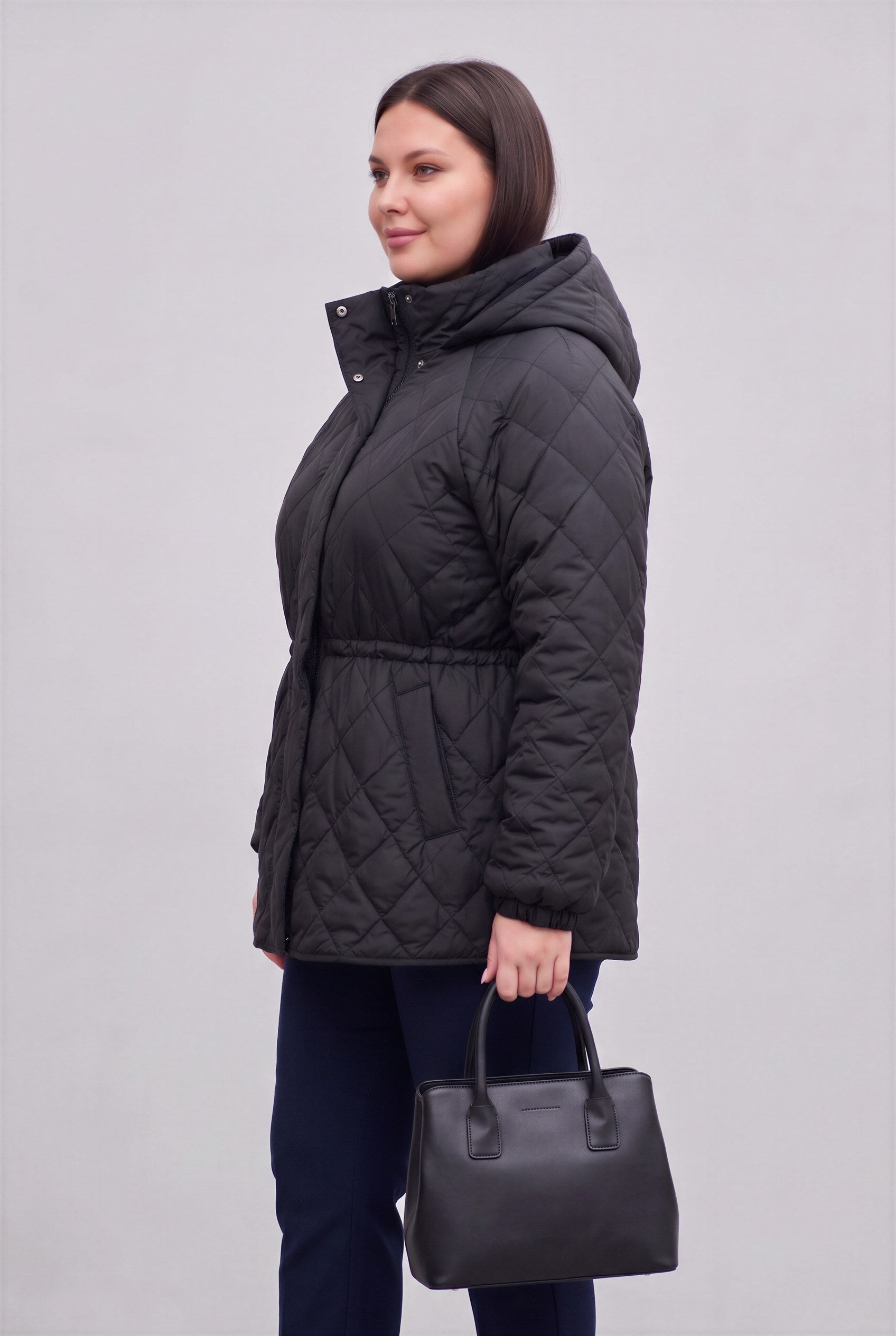 Rahat Ve Isı Performanslı Büyük Beden Kapitone Mont Siyah