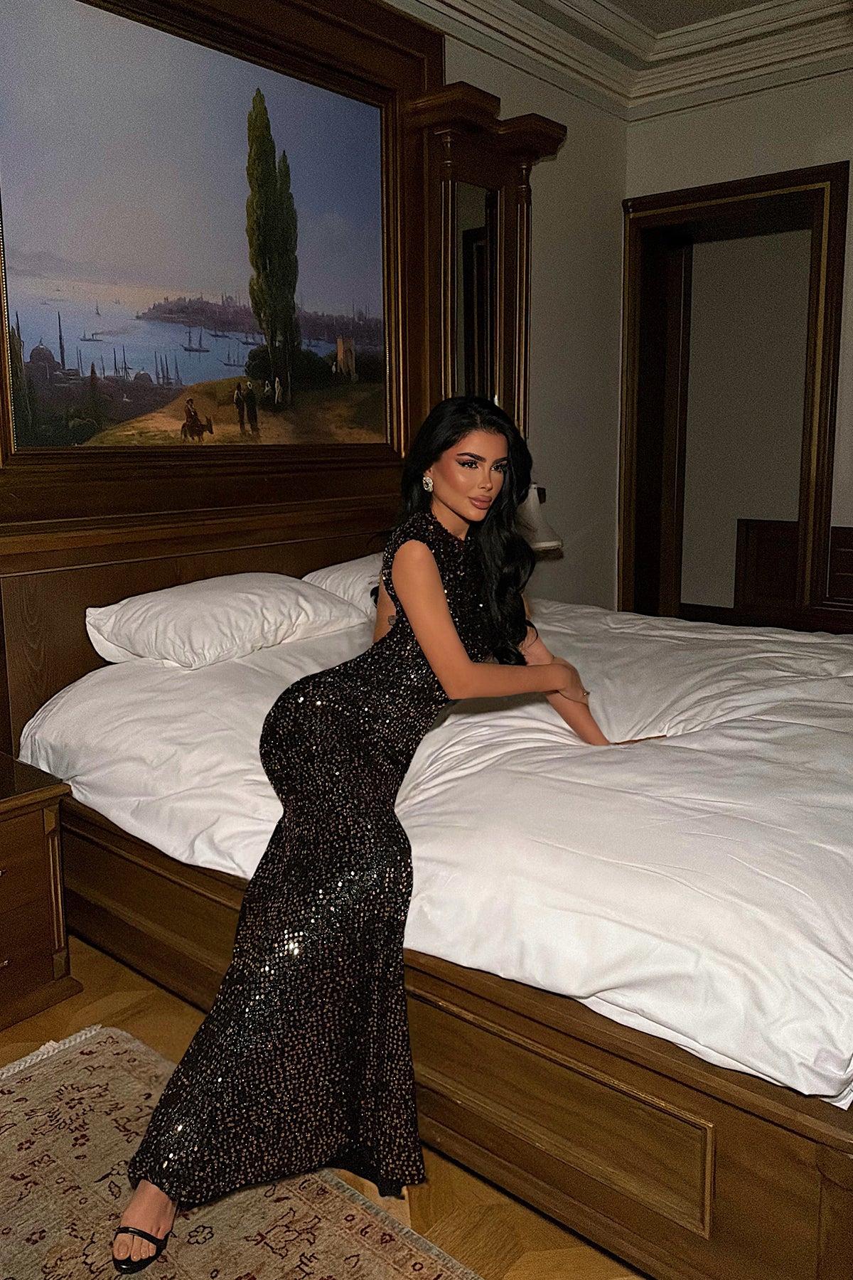 Rose Gold Pul Detay Uzun Elbise ATE-4468