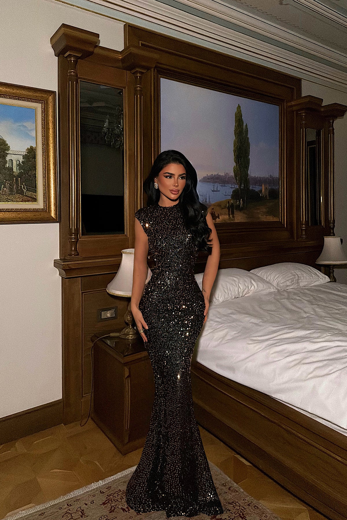 Rose Gold Pul Detay Uzun Elbise ATE-4468