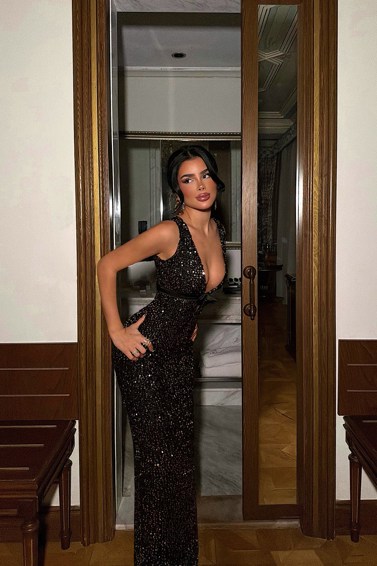 Rose Gold Loretta Uzun Payetli Elbise ATE-4550